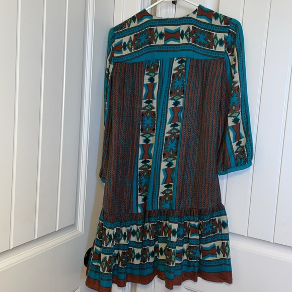 Free People Bohemian Aztec Print Turquoise and Brown Dress - Picture 2 of 9